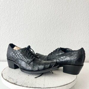 Rod Patrick Womens Lace Up Shoes 6C Black Caiman Exotic Western Boots Loafer